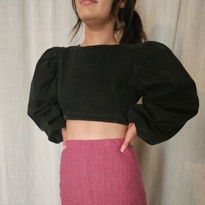 Cropped Balloon Sleeve Denim Top by Nasty Gal sz: 4